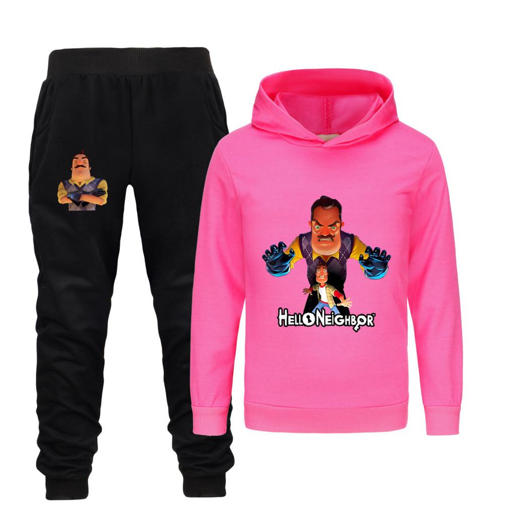 4266 Kids Boys Girls HELLO NEIGHBOR Print Long Sleeves Hoodie Trousers Pants Clothes Sets