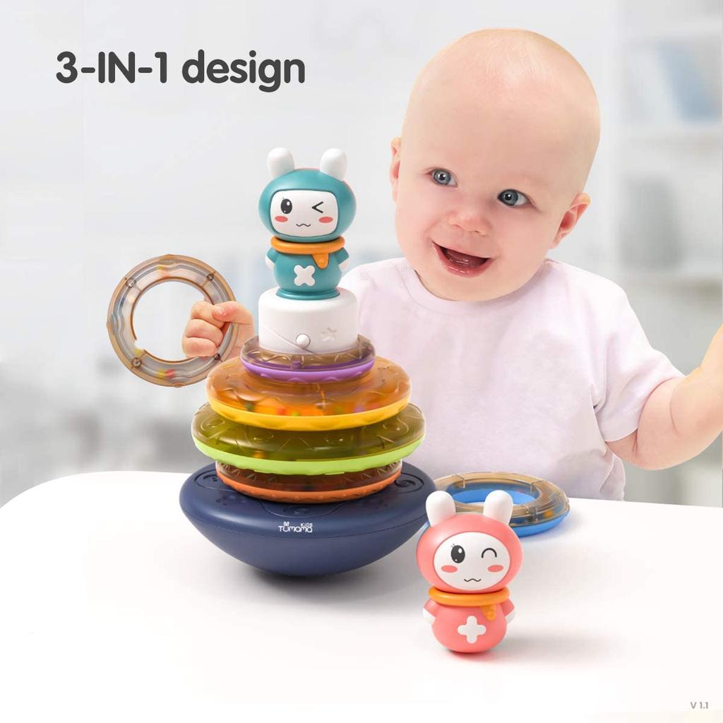 TUMAMA Stohovací hračka pro batolata se světlem a hudbou, Stohy kruhů STEM Montessori hračka, Dárky k narozeninám pro chlapce a dívky