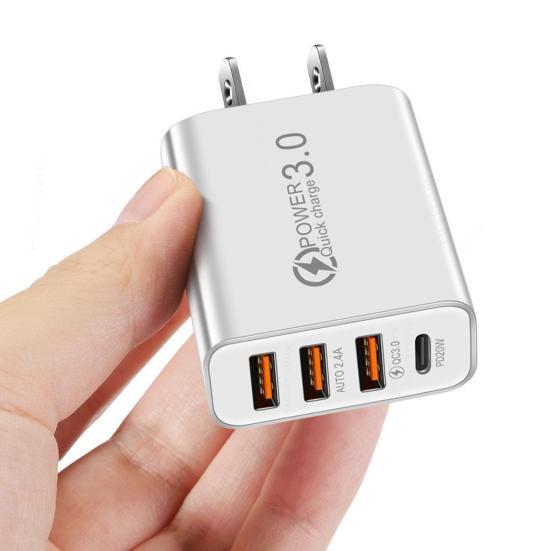 Adattatore di Alimentazione 30W Multi Porte Ignifugo Ricarica Stabile Spina USA/UE 3 USB PD Tipo-C Caricabatterie da Viaggio per Telefono Cellulare Accessori per Cellulare