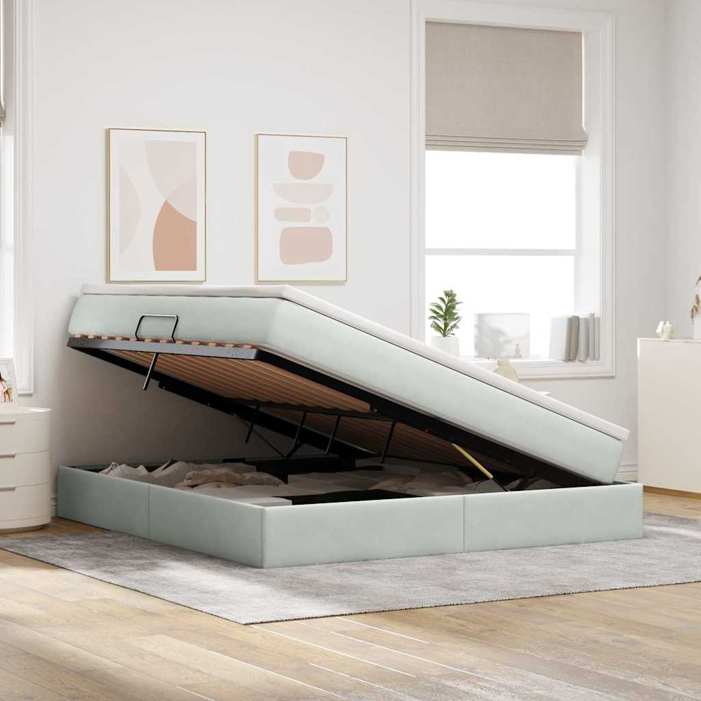 Storage Bed with Mattress Light Grey 160 x 200 cm Velvet
