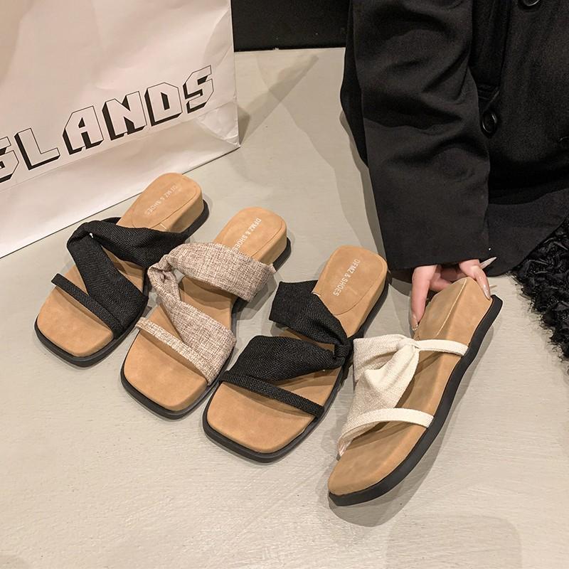 Summer retro vacation slope heel slippers beach open-toed sandals mop fashion versatile thick-soled cover toe cool slippers