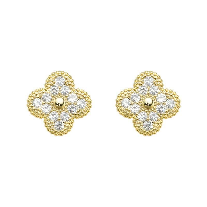 Women Fashion Light Luxury Four Leaf Clover Inlaid Diamond Stud Earrings 1 pair