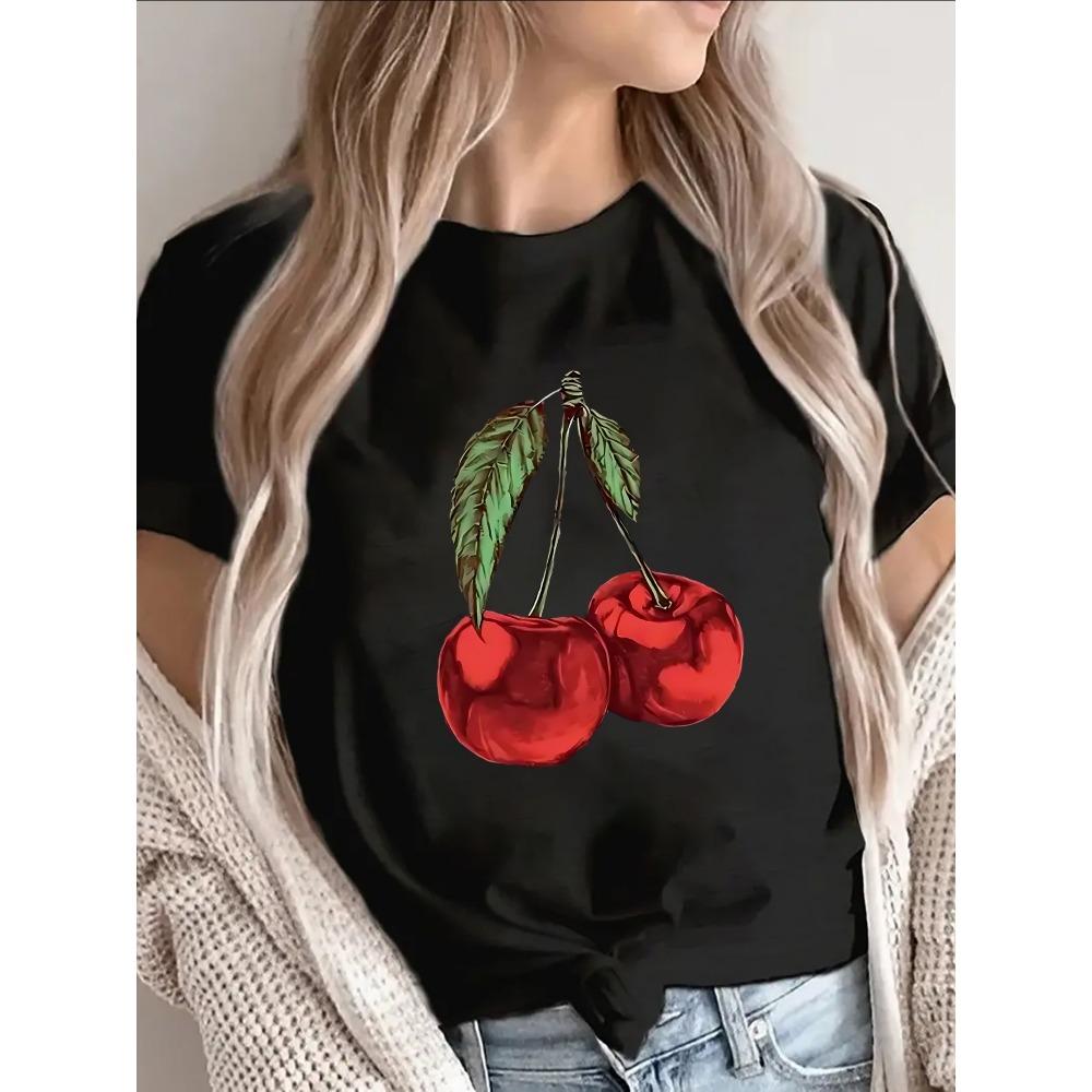 

Casual Short Sleeve Made of Black Featuring a Cherry Design Designed to Be Ideal for Daily Wear at Home Restaurants S