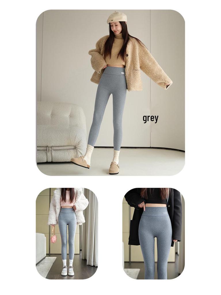 High Waist Warm Fleece-Lined Leggings - Vertical Stripe, Matte, Slimming Cotton for Autumn/Winter