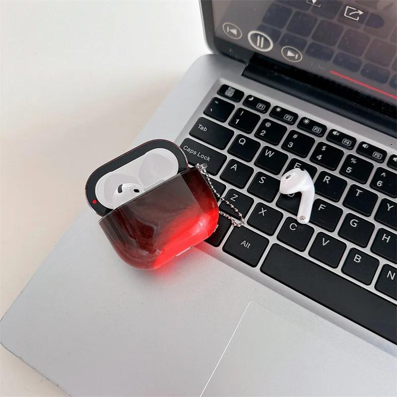 Voor AirPods Airpod 4 3 2 1 Pro 2 Hoesje Lichtgevend Glanzend Kwarts Zand Oortelefoon Cover Koptelefoon Bewegend Zand Funda Beschermende Harde Tas for AirPods Pro rood