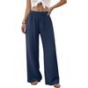 Damen High Waist Geraffter Elastischer Bund Weiter Bein Lockerer Schnitt Freizeithose