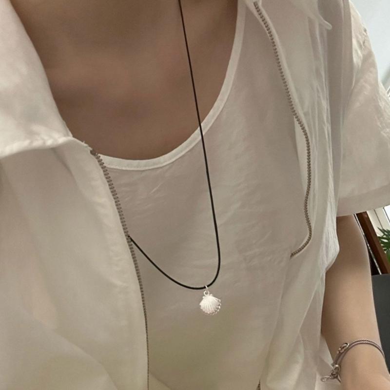 Muschel Anhänger Halsband Armband Verstellbar Schwarzes Seil Choker Halskette Schmuck Hals Schlüsselbeinkette