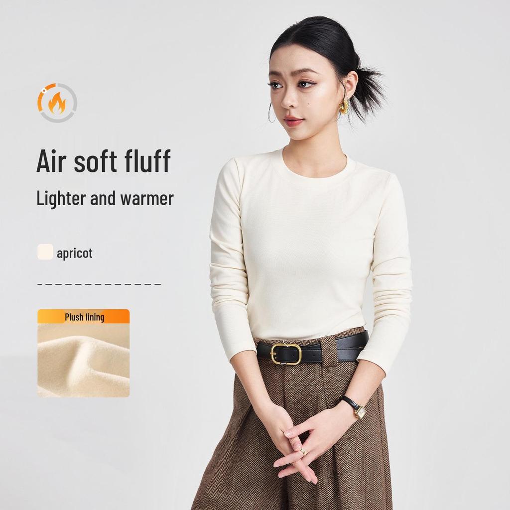 She Exhibition Women's Cotton Round Neck Long Sleeve T-shirt, 2025 Autumn/Winter Style Base Layer Top.