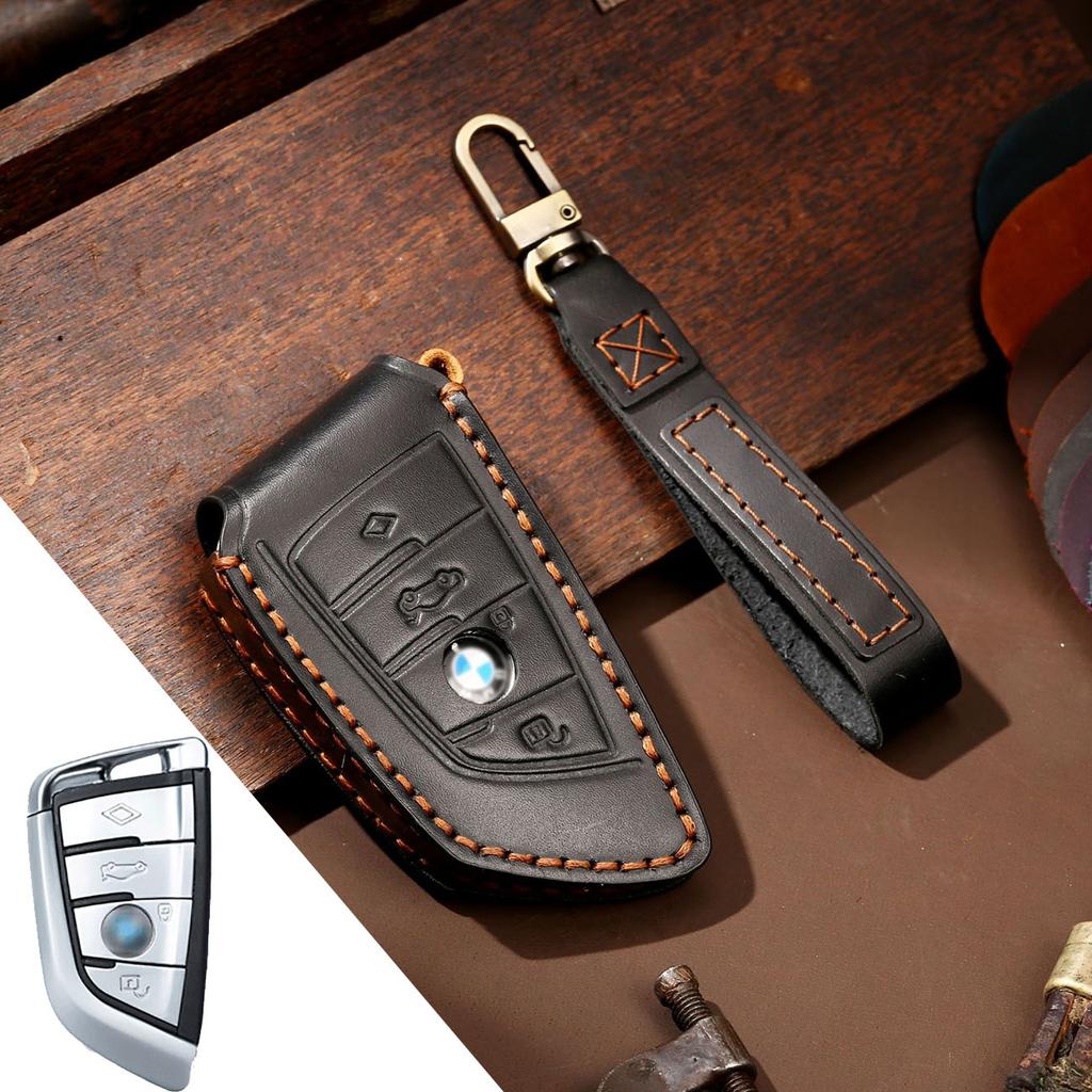 Funda para llave de coche de cuero de lujo hecha a mano HALLMO para el nuevo BMW