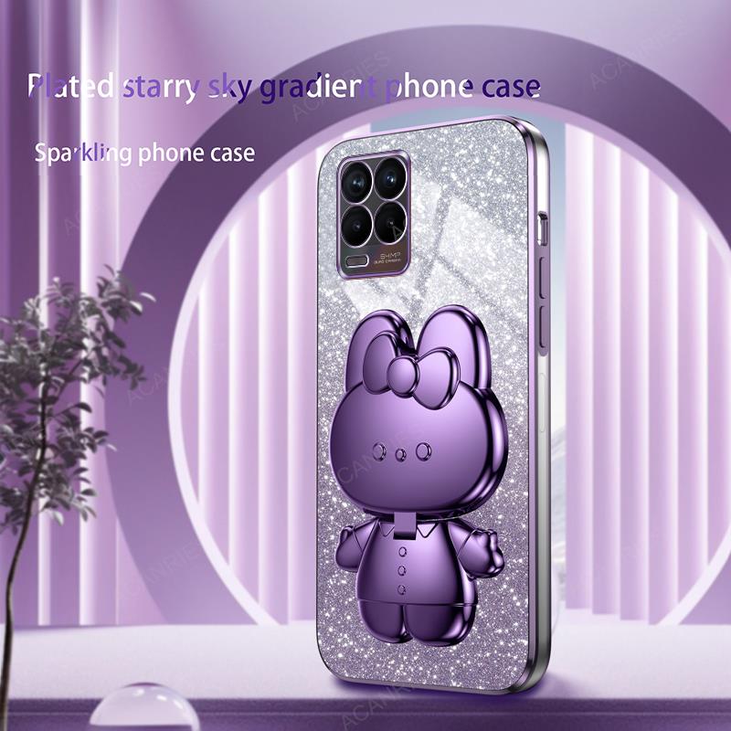 Roztomilý 3D králíček make-up zrcátko stojánek pokovený kryt pro Oppo Realme 8 9 Pro Plus 4g 5g ochrana zadního krytu na Realme8 9pro