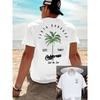 Camiseta Masculina de Verão 100% Algodão Puro Moda Casual Solta Praia da Califórnia Estampa de Coco Manga Curta Esportiva