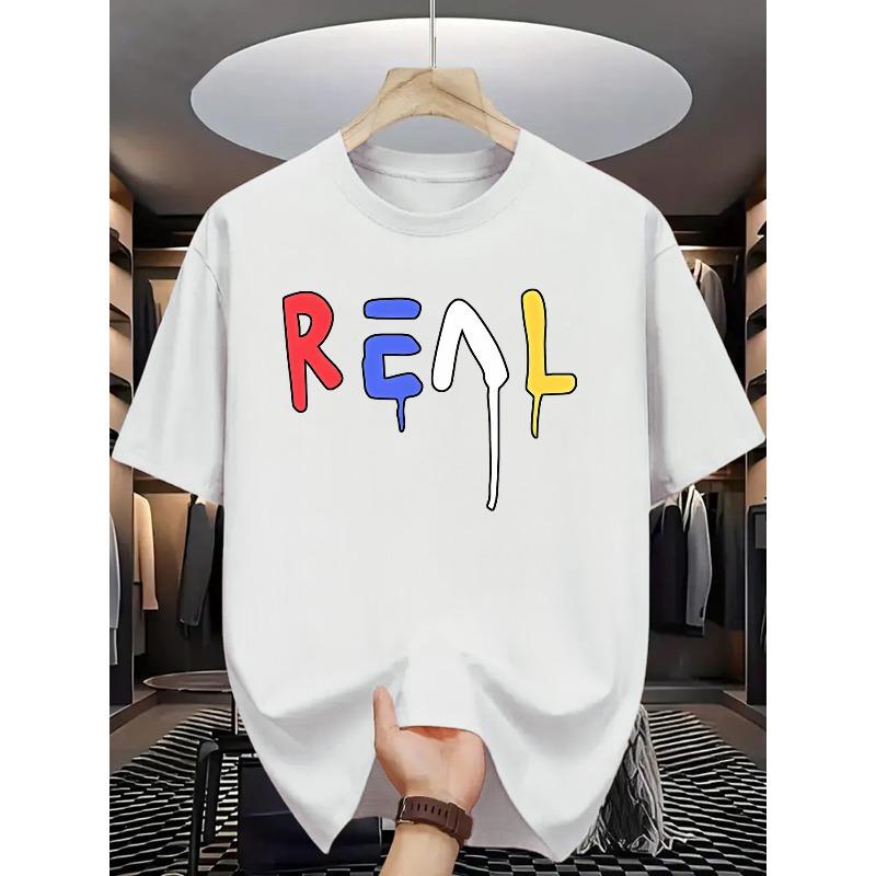 

European sizes Men s Summer Short Sleeve T-Shirt with Letter Print - Casual Round Neck Breathable Top, Short Sleeve Summer Wear S белый