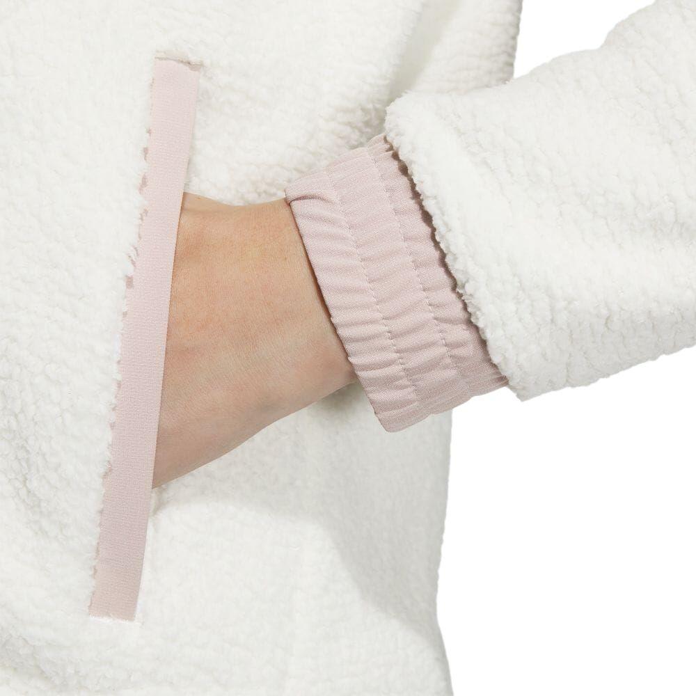 Adidas Color Block Letter Print Zipper Round Neck Long Sleeve Fleece Jacket Women Jackets White IA2784