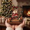 Wooden Heart Shaped Ornaments Christmas Santa Claus Ornament, Vintage 2D Flat Wreath Holiday Home Accents Desktop Plaque, Decoration for Shelf, Table,
