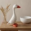 Resin Goose Figurine FeatherTextured White Statue Orange Beak