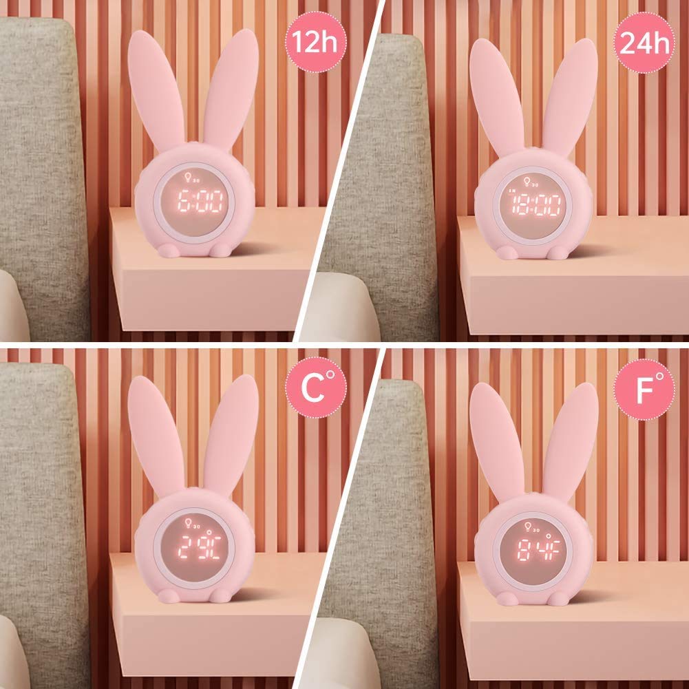 TopYart [Japanese Instruction Manual Included] Digital Alarm Clock, Cute Rabbit Design, VibrationSound Sensor, Thermometer, USB Charging, Desk Clock