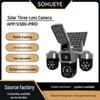 Courtyard V380 Solar-Powered LED Camera: 6MP HD, Night Vision, Triple Lens Surveillance