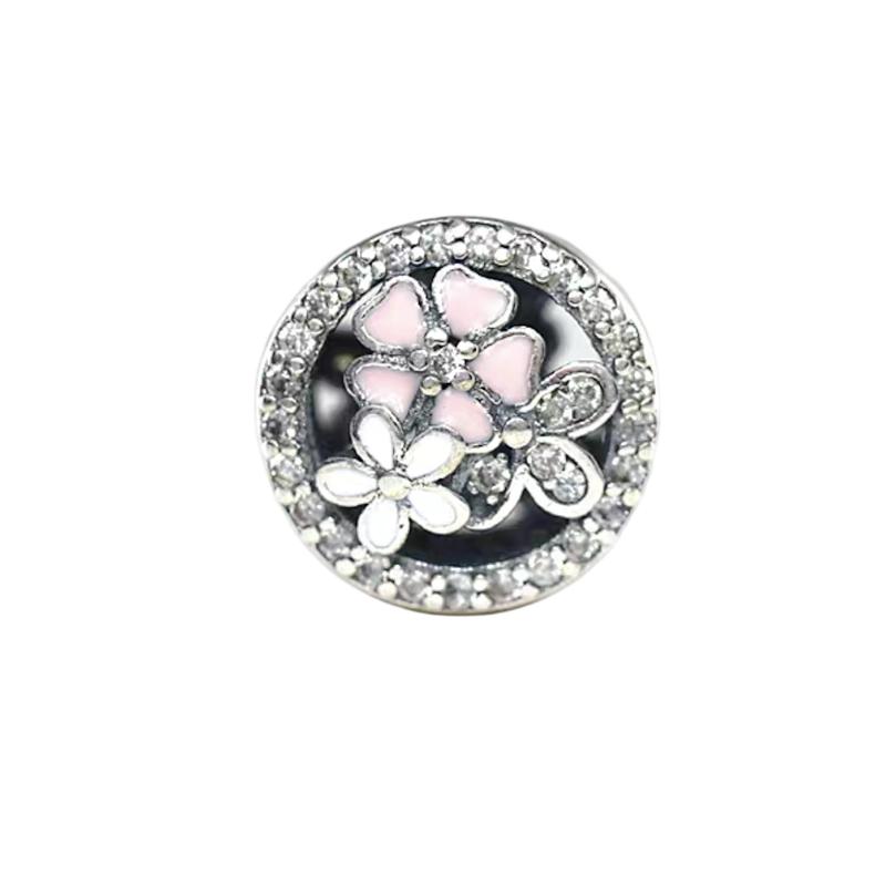 Pink Flowers Series Charm Beads Daisy Flower Clip Cherry Blossom Rose In Bloom Fit Original Bracelets Diy Jewelry Gifts