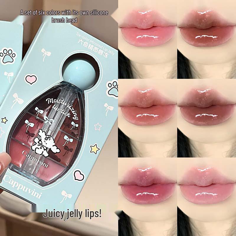 CAPPUVINI Six-Color Mirror Lip Jelly Gloss - Student Lip Glaze Makeup Lipstick