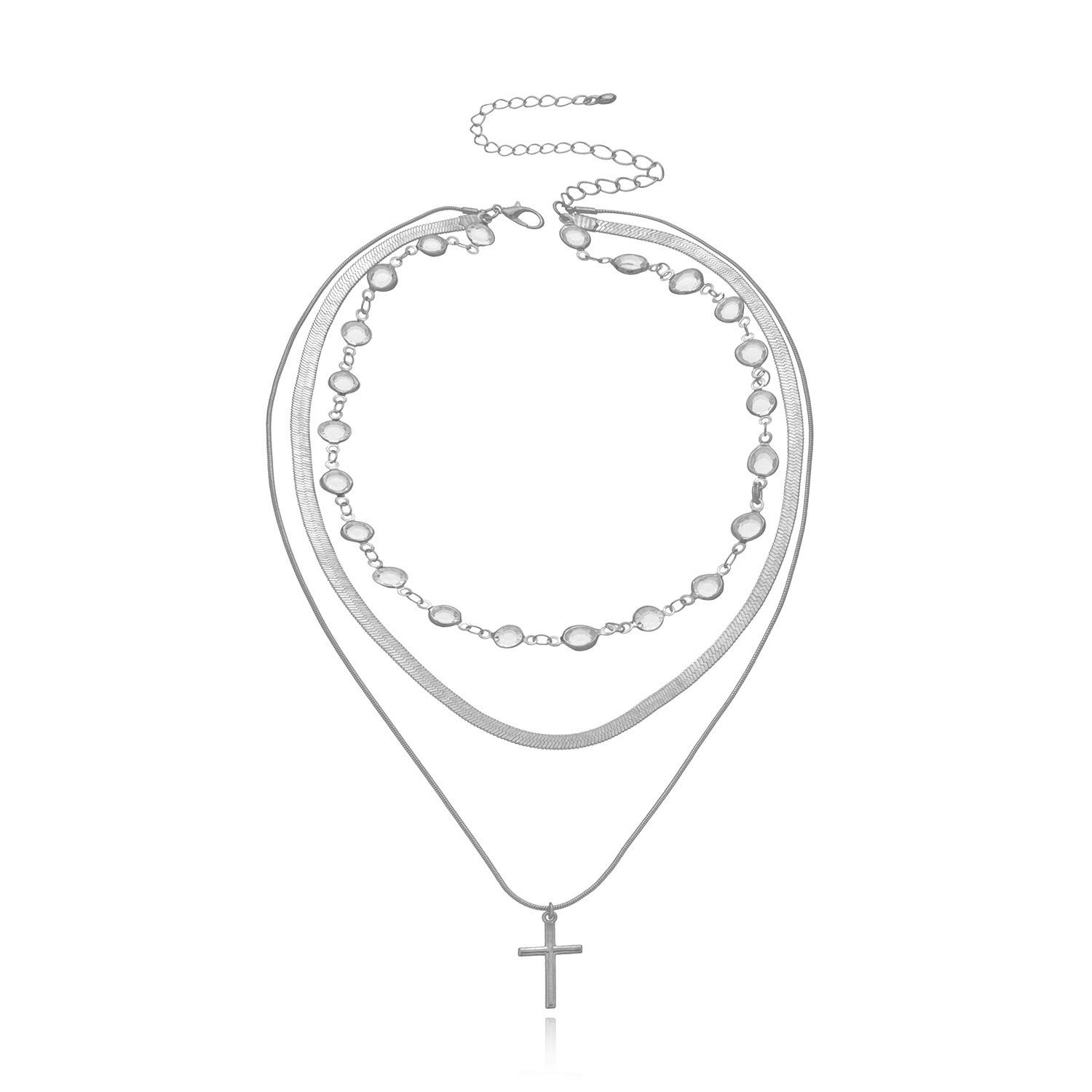 Модное колье с кристаллами, колье с подвеской-крестом, многослойные модные items для женского темперамента