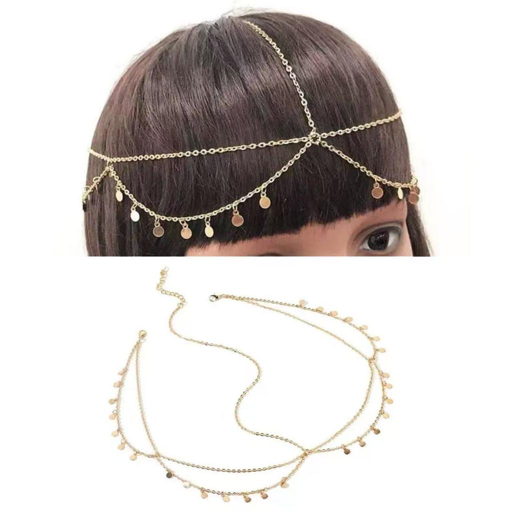 New Fashion Bohemia Pearl Turquoise Sequin Tassels Multi-layer Hair Chain for Women Bride Rhinestone Forehead Chain Hair Jewelry