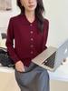 Women's 100% Wool Polo Collar Long Sleeve Cardigan - Old Money Style, Simple Lapel Knit Sweater