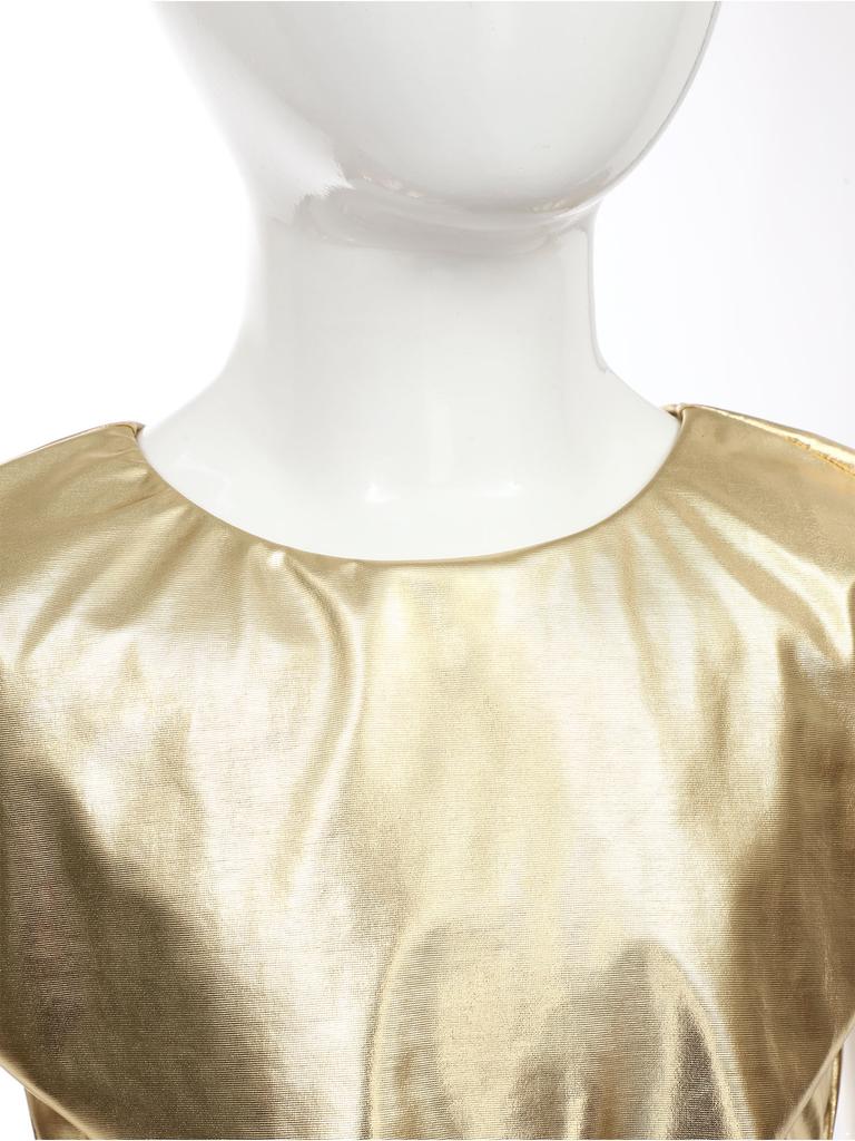 Girls Praise Dance Metallic Tunic Asymmetrical Hem Belted Choir Dress Performance Gown