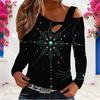 Women Plus Size Asymmetric Cutout Neck Cold Shoulder Long Sleeve Fitted Pastel Gradient Printed Top
