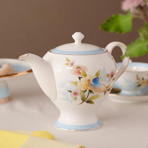 NARUMI Ramage Teapot, 720cc, Blue, Floral Print, Cute and Stylish Ceramic, Gift Boxed, 52468-4717
