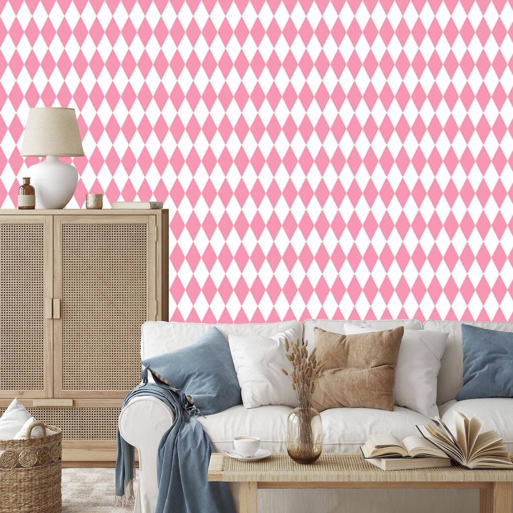 Harlequin Diamonds Wallpaper White and Powder Pink for Living Room and Bedroom 50x1000