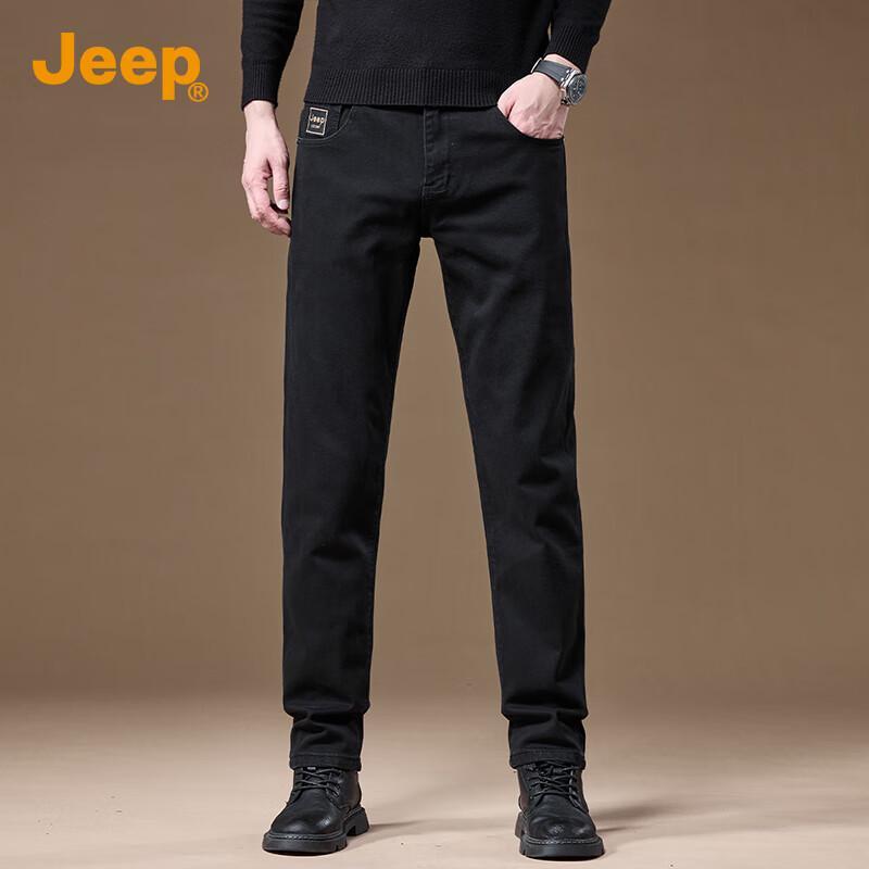 Jeep Men's Premium Relaxed Straight Fit Black Stretch Jeans