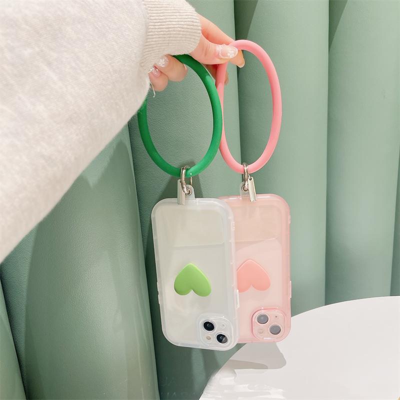 Ins Korea 3d Love Heart Clear Wrist Loop Strap Case For Iphone 13 12 11pro Max X Xr Xs Max Handy Strap Shockproof Cover