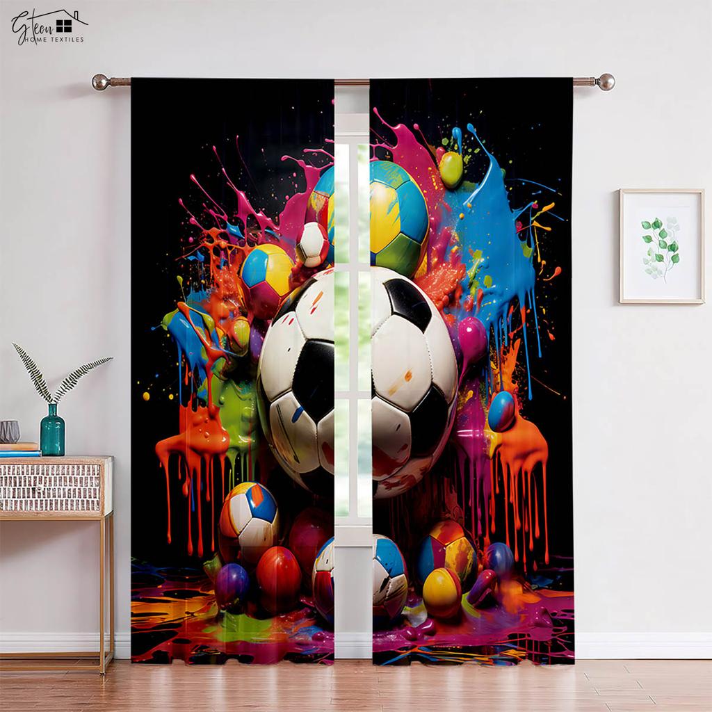 2 Pieces Of Cool Football 3d Printed Curtains Suitable For Bedroom Living Room Dormitory Decorative Curtains Machine Washable