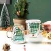 10oz Christmas Coffee Mugs, 1PCS Holiday Cups Double Wall Glass Tableware with Lid And Handle Tree Snowflake Design 300ML