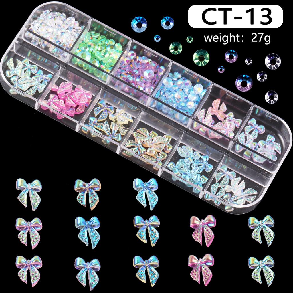 12-Grid Box Nail Art Resin Bow Streamer Ballet Alloy Butterfly Jewelry Diy Accessories