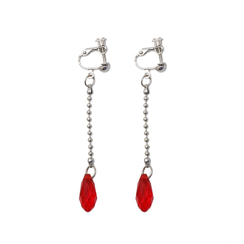 

Fullmetal Alchemist Kurapika Red Water Drop Ear Clip Earrings: Anime-Inspired Creative Accessory.