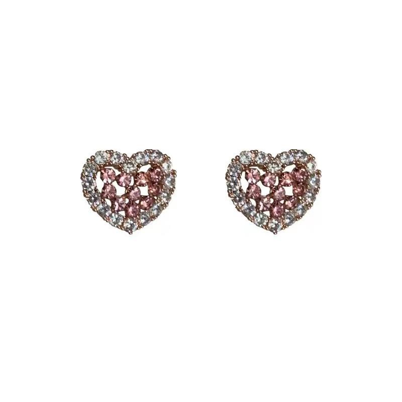 High-end and Elegant Heart-shaped Earrings with Pink Ear Studs As Accessories