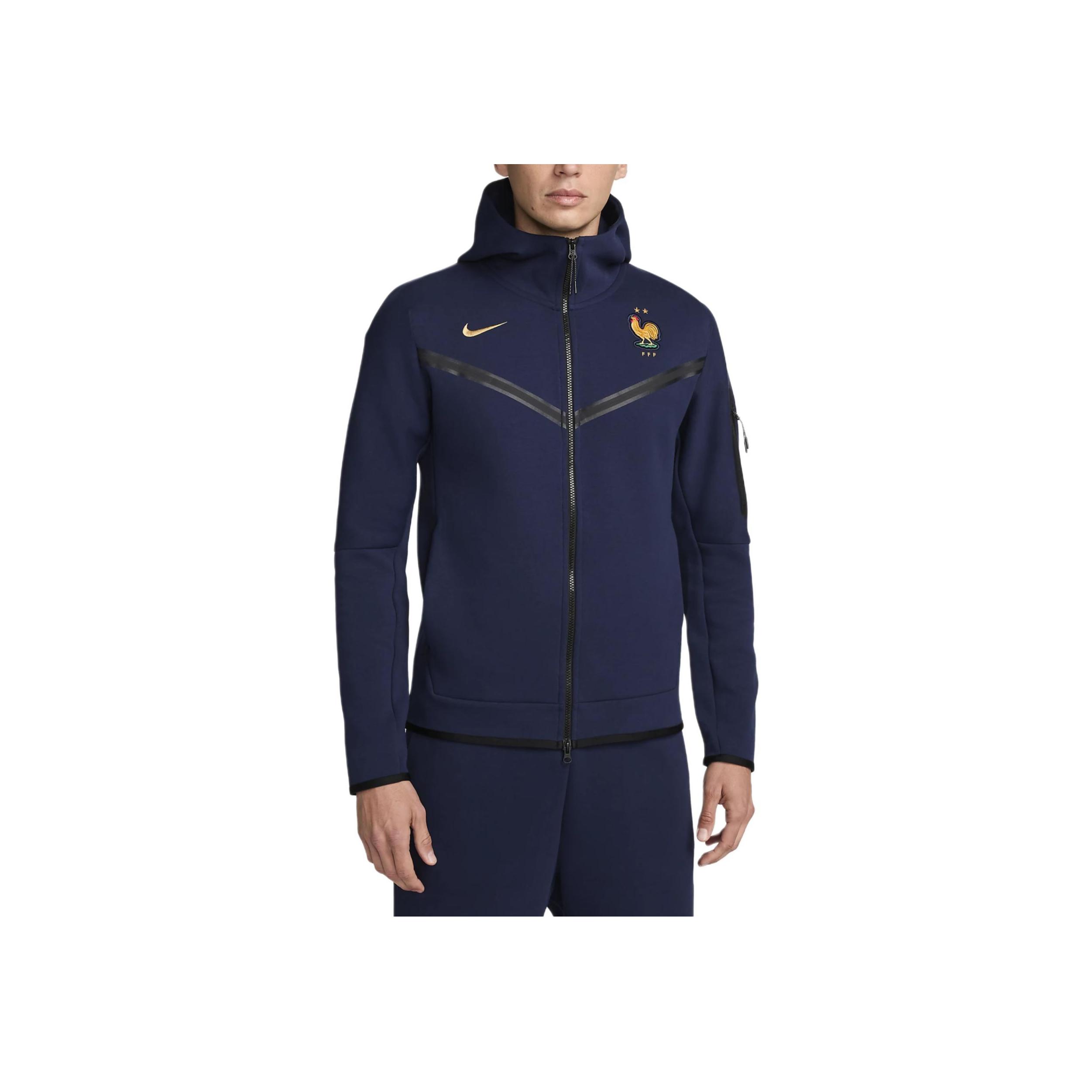 

Nike FFF Tech Fleece Windrunner Smooth Warm Football Hooded Jacket Men Jackets Black Blue Club-Gold FJ8155-498 L