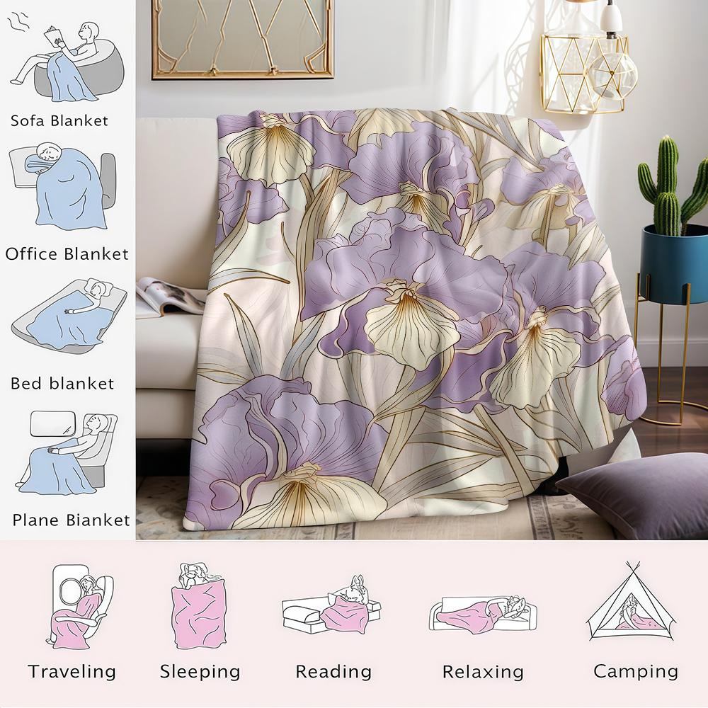 Lavender Iris Breeze Flannel Blanket Warm Soft Halloween Christmas Couch Warm Cozy Decorative Decor Gift for All Season