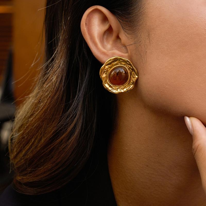 Stainless Steel And Resin Earrings With Irregular Metal Texture Lightweight Comfortable Design For Women Fashion Jewelry Gift