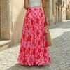 Gonna Lunga Pieghettata con Stampa Floreale Moda Donna Gonna da Vacanza Gonna Lunga a Linea ad A Gonna Leggera e Svolazzante a Mezza Lunghezza per Uso Casual