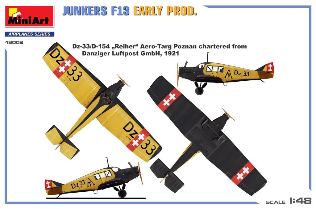 MiniArt Junkers F13 Early Production Model Plastic Kit MA48002 1/48