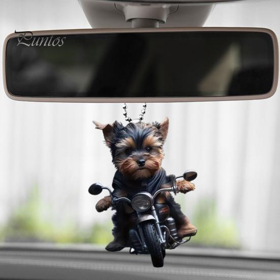 Akrylátový prívesok do auta Šteniatko jazdí na motocykli Závesný prívesok so šnúrkou na uchytenie Ľahký ornament na spätné zrkadlo Prívesok so zvieratkom Interiér auta