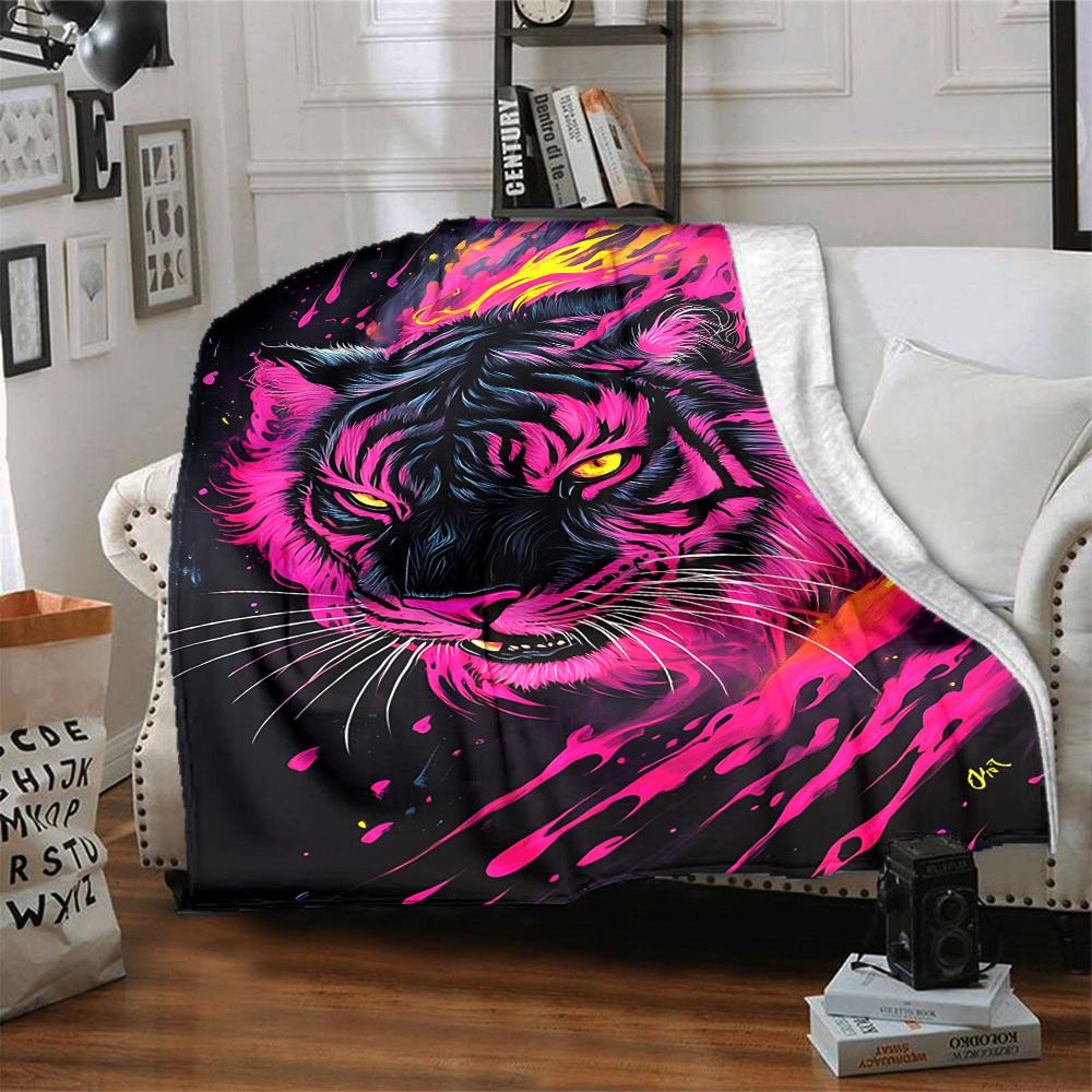 1pc Tiger Art Print Blanket Lightweight Flannel Blanket Throw Blanket For Sofa, Bed, Travel, Camping, Livingroom, Office Yy251015164