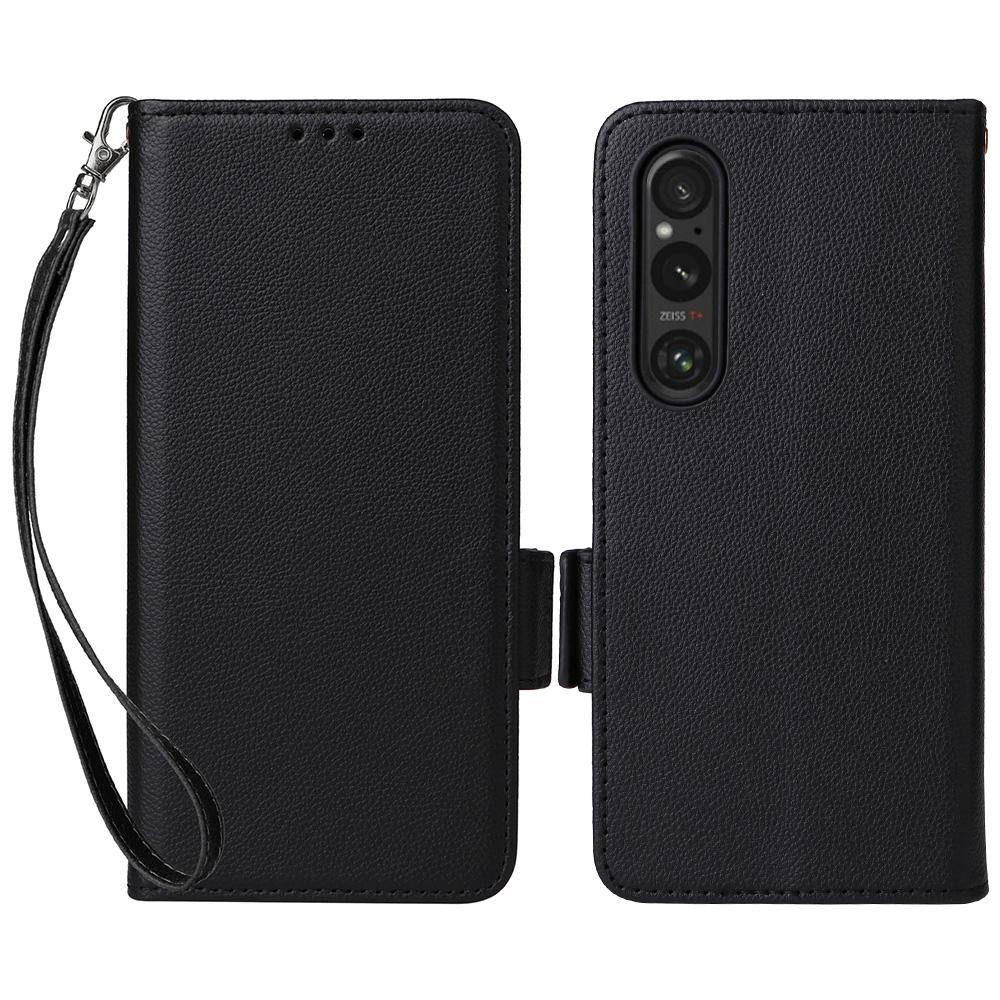 For Sony Xperia 1 VI Case with Wrist Strap Litchi Texture PU Leather Wallet Phone Cover