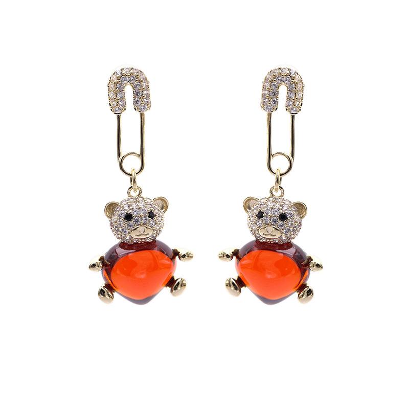 Pendientes de oso bonitos para mujer, joyería colgante de Animal de circonia esmaltada, joyería de nueva moda, pendiente rojo creativo 2022