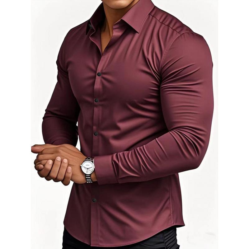 Men S Long Sleeve Shirt Business Casual Stretch Solid Color Cardigan
