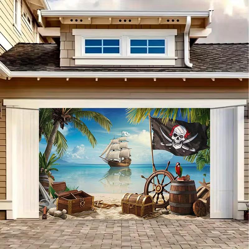 2D Jolly Roger Piraten Hintergrund - Tropische Strandparty Fotografie Banner