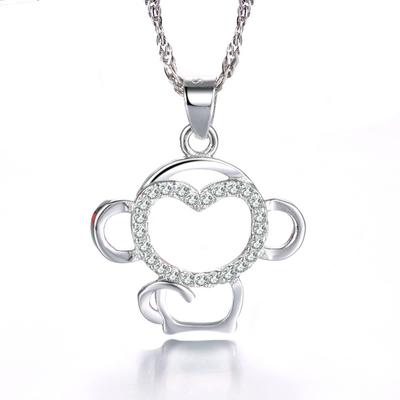 Temperament, Female Year Monkey Necklace Pendant Slightly Inlaid Zircon Jewelry Zodiac Silver Plated Jewelry