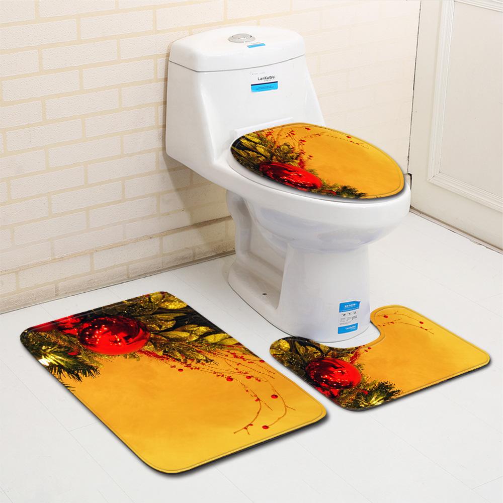 Christmas Bathroom Floor Mat Toilet Three-Piece Set